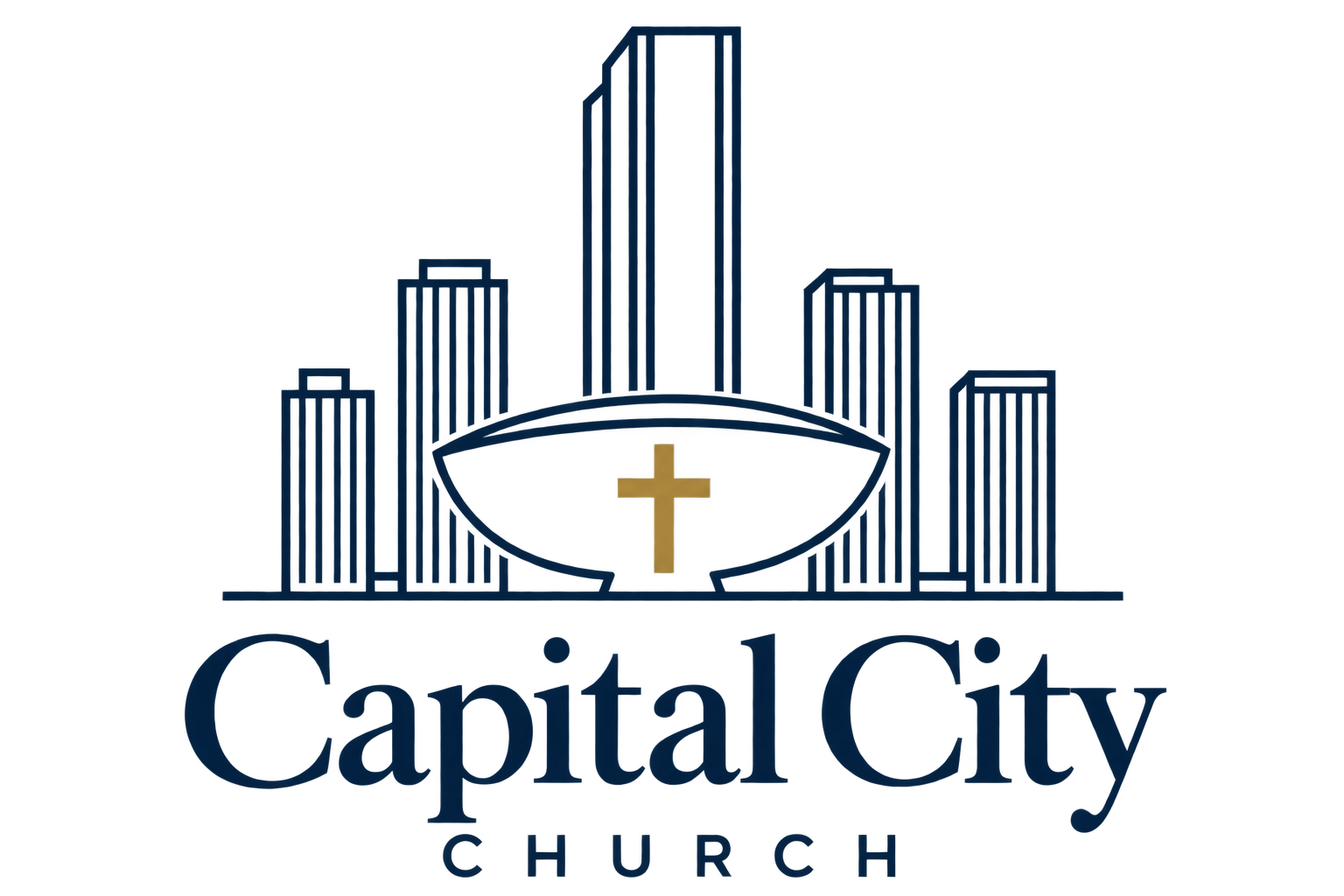 Capital City Church — Albany skyline with a cross centered in the Egg